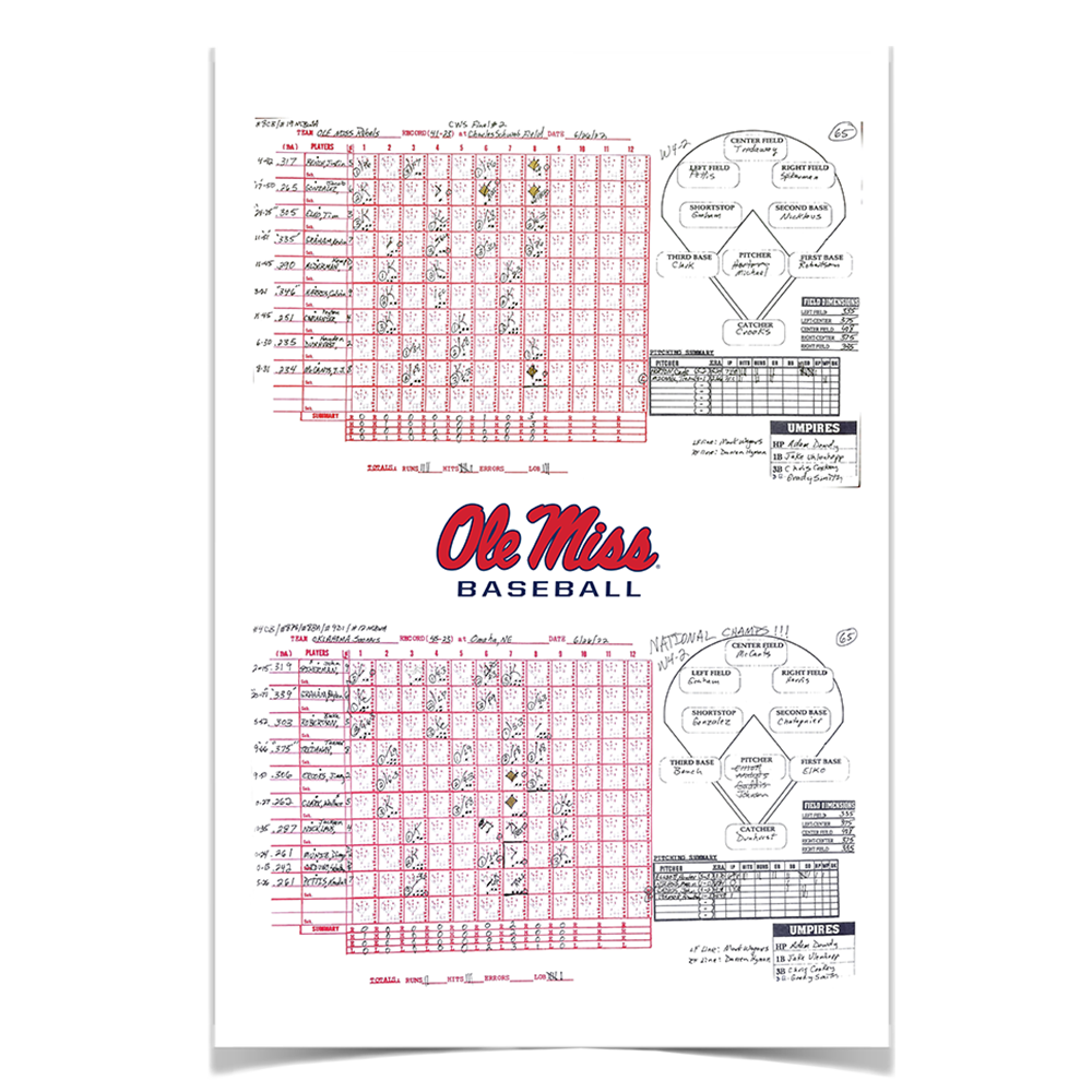 Ole Miss Rebels - Full CWS Champions Scorecard - College Wall Art #Canvas
