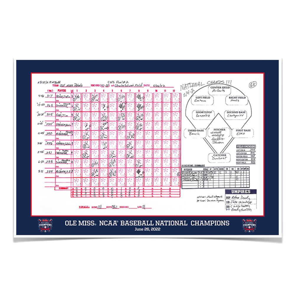 Ole Miss Rebels - Ole Miss NCAA Baseball National Champions Score - College Wall Art #Canvas