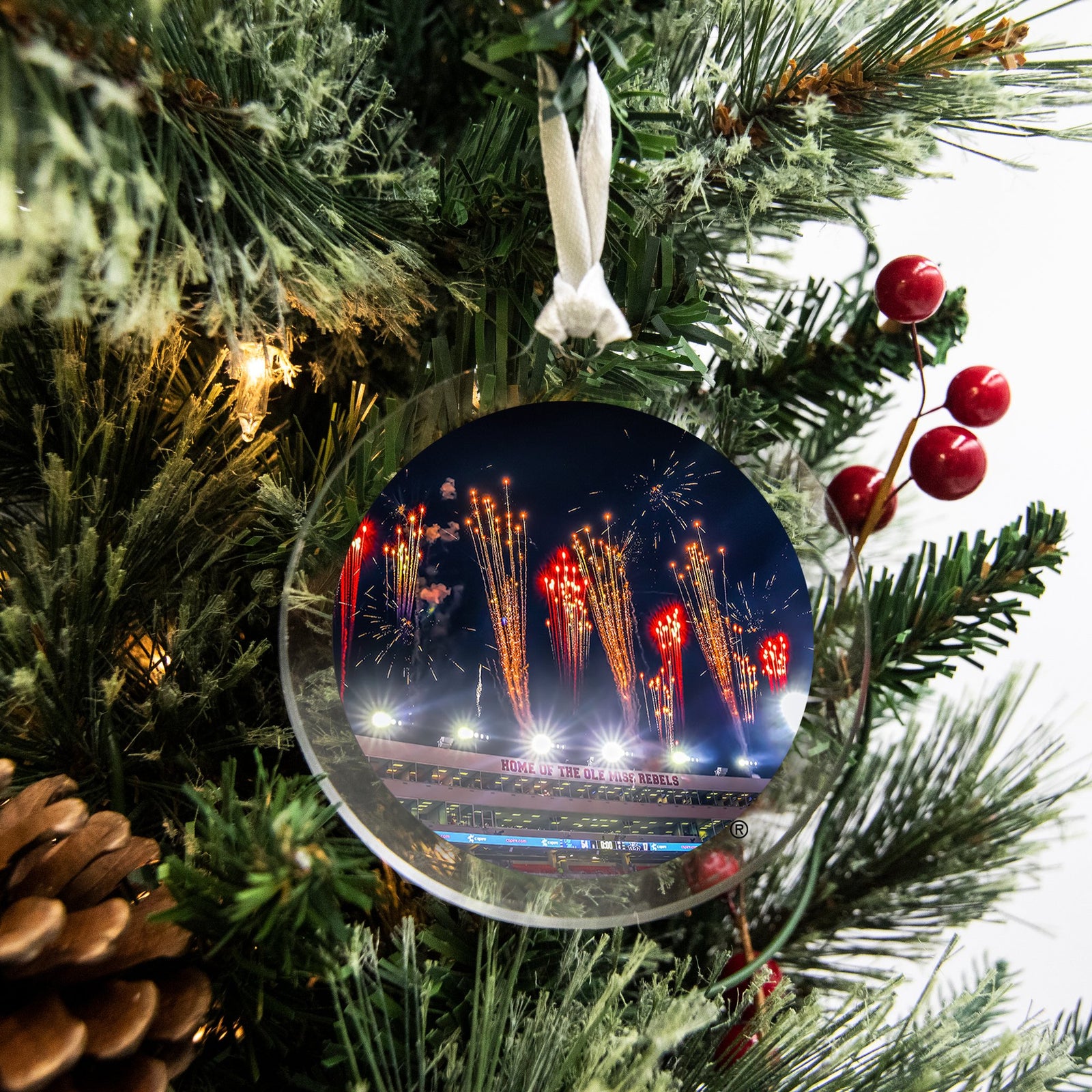 Ole Miss Rebels - Fireworks over Vaught Hemingway Ornament & Bag Tag